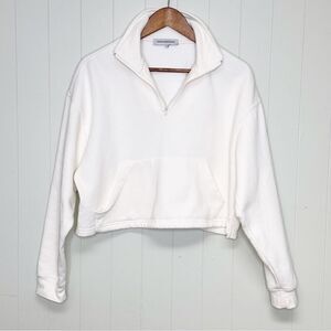 WeWoreWhat Cropped Knit Quarter Zip Pullover Off White Size Medium